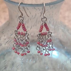 Beaded cranberry colored earrings